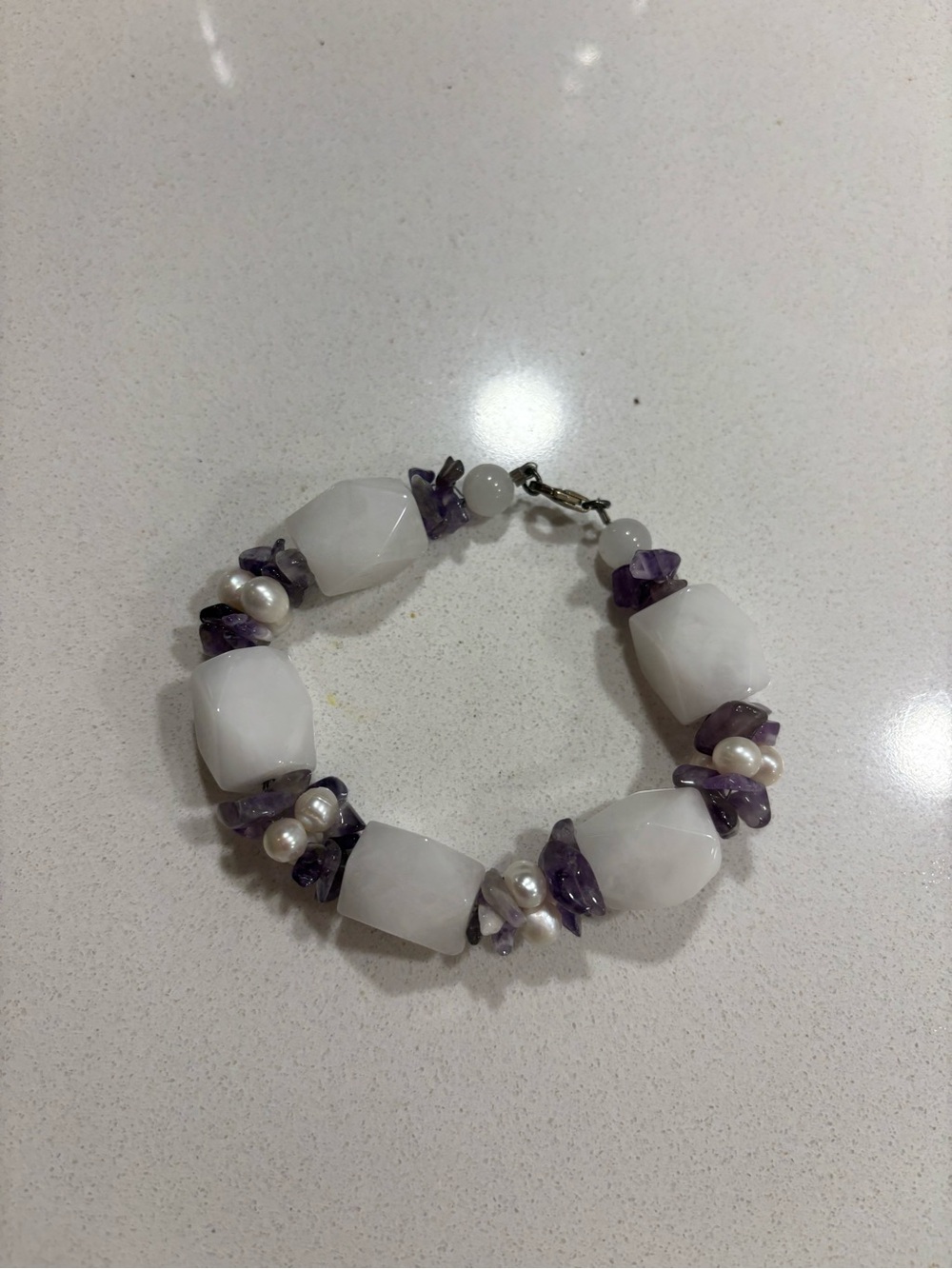 Beaded Bracket with amethysts, Quartz and with Pearl Accents